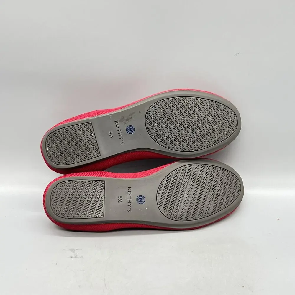Rothy's Shoes Womens 6.5 Red Knit The Flat Ballet Flats Slip On Comfort Casual